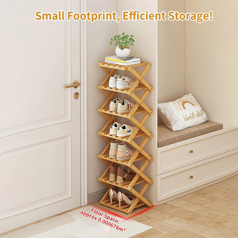 Closet (Tawny-4 YYW Bamboo Shoe Rack for Entryway,Installation-Free and Foldable Vertical Shoe Storage Organizer,Free