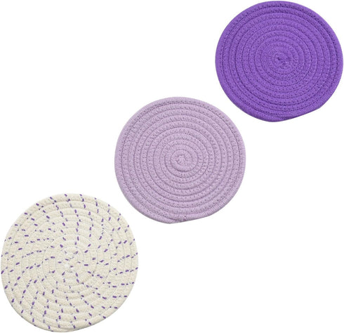 Pot Holders Set, 100% Pure Cotton Thread Weave Hot Pot Holders, Stylish Coasters, Set of 3, Diameter 7 Inches