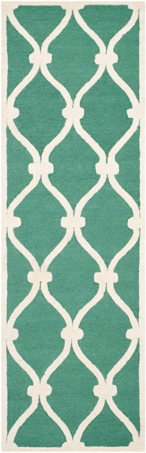 SAFAVIEH Cambridge Collection Accent Rug, 2' x 3', Teal & Ivory, Handmade Moroccan Wool