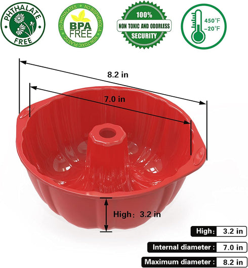 SILIVO 7 inch Silicone Buntz Cake Pans (2 Pack) - 6 Cup Nonstick Fluted Tube Pans for Baking Cake, Brownie, Monkey Bread