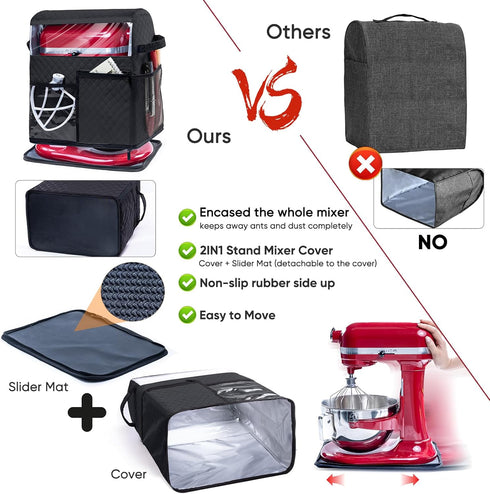 BAGSPRITE Stand Mixer Cover - Detachable Appliance Sliders for KitchenAid Mixer, Storage Bag for 6/7/8 Quart
