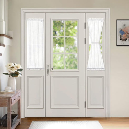 MIULEE 2 Pieces White Semi Sheer Curtains for Front French Door, W 25 x L 40 Inches