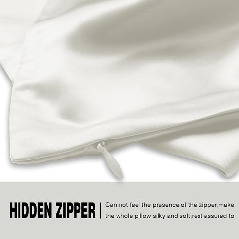 Silk Pillow Cases Set of 2 - Soft Breathable King Size Natural Mulberry Satin Silk Pillowcase with Hidden Zipper, Ivory