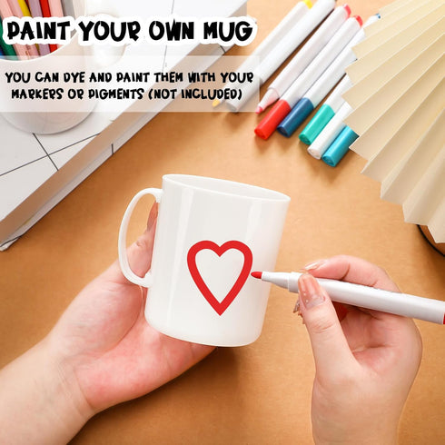 36 12 oz SiliFine Pcs Plastic Mugs with Handle Unbreakable Plastic Coffee Mugs Reusable Plain DIY Coffee Cups