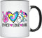 YouNique Designs Peace Love Hair Stylist Coffee Mug, 11 Ounces, Black Handle Mug for Hairdressers