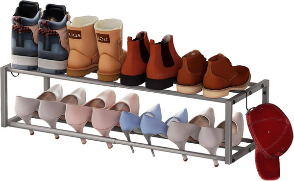 Expandable Wall Mounted Shoe Rack, 17"-31" Adjustable Hanging Shoe Rack Holds 8