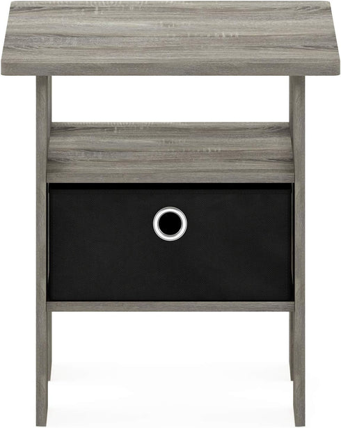 Furinno ANDREY Side Table, End Table, Night Stand with Open Shelves and Storage Bin, Bedside Table, for Living Room