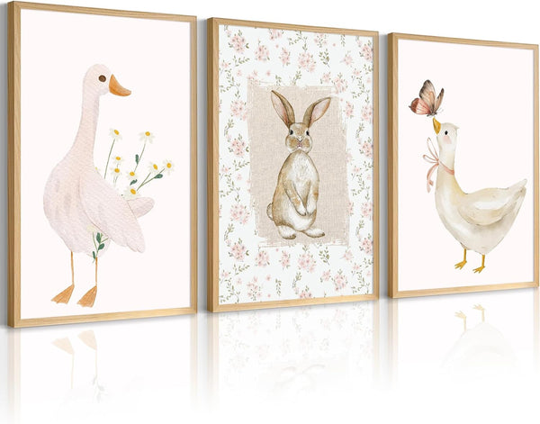 SYYANKK Vintage Nursery Wall Art Goose Canvas Poster Coquette Wall Decor Baby Girl