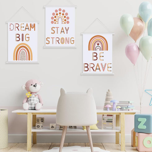 3 Fumete Pcs Boho Nursery Wall Art Decor, Be Brave, Dream Big, Stay Strong Rainbow Canvas Wall Art Poster for Boys