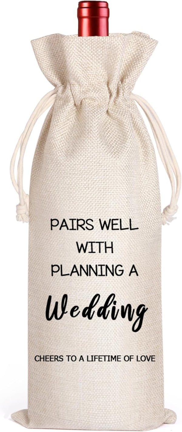 LANBAIHE Wedding Wine Bag, Linen Reusable Gift Bag for Bride and Groom Wine Gift