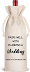 LANBAIHE Wedding Wine Bag, Linen Reusable Gift Bag for Bride and Groom Wine Gift