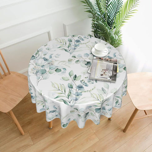 SuQKXCo 60 Inch Summer Spring Eucalyptus Leaves Round Tablecloth Tablecover Waterproof Table Cloth for Kitchen Home