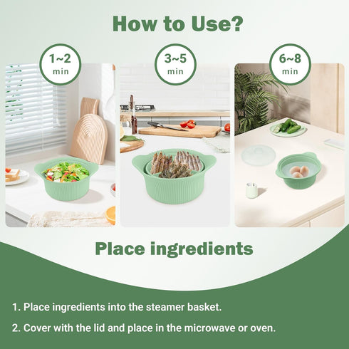Jalopink 42oz(1250ml)) Silicone Microwave Steamer - Microwave Pot Steamer Basket Bowl for Baby Food, Vegetables