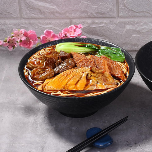 Japanese Ramen Bowls Set of 2, Large 8 Inch - Retro Ceramic Bowls for Dessert, Snack, Cereal, Soup, Noodle, Rice