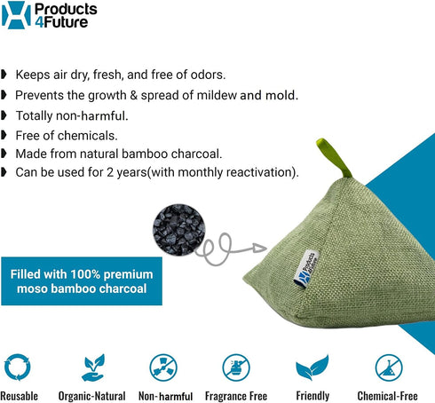 4 Pack of 200g Naturally Activated Bamboo Charcoal Air Purifying Bags | Natural Home Deodorizer Bags | Charcoal Bags Odor Absorber For Pets | Odor Eliminator & Moisture Absorber Air Freshener Bags