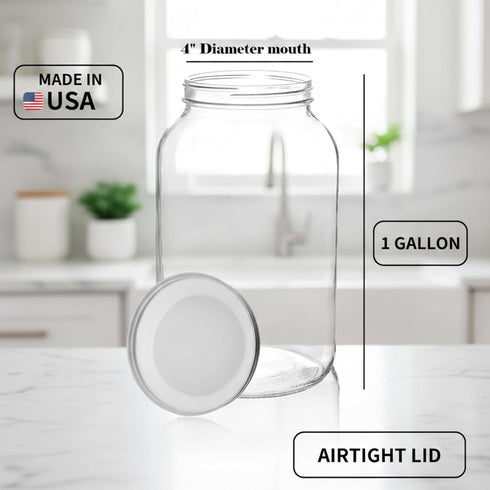 1 1 Pack Large Glass Jars Gallon Wide Mouth Mason Jars with Airtight Metal Lids Made in USA Gallon Jars for Fermenting
