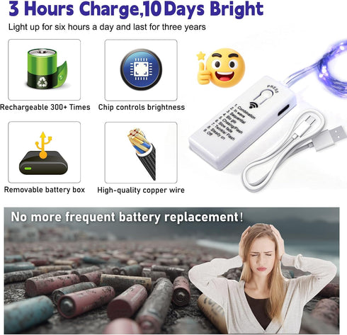 6 Pack 7Ft 20LED ZSJWL Rechargeable Fairy Lights with Remote & DIY Timer, Mini Battery String Light, Twinkle Silver