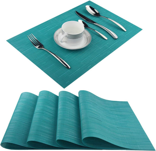 Vinyl Placemats, Washable Table Mats, Set of 4 Easy to Clean Woven Placemats for Kitchen Dining