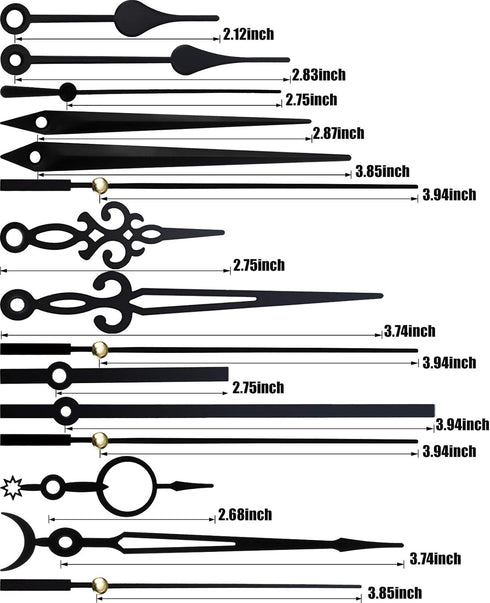 Mudder Black Clock Hands Replacement Kit - 14 Styles Non-Ticking Clock Movements, DIY Clock Parts