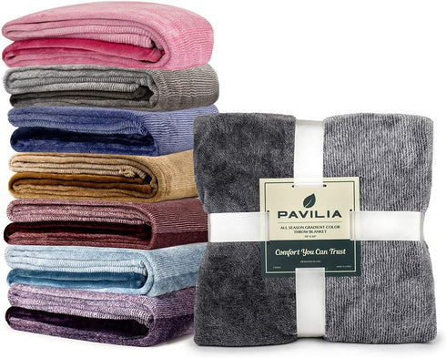 Cozy 50x60 Inches PAVILIA Flannel Fleece Ombre Throw Blanket for Couch | Soft Microfiber Couch Gradient Accent Blanket