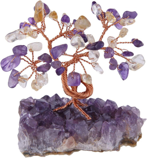 mookaitedecor Citrine & Amethyst Crystal Tree - Bonsai Money Tree with Amethyst Cluster Crystals Base for Wealth