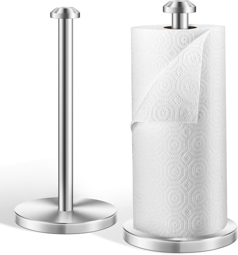 AOSION 2 Pack Stainless Steel Paper Towel Holder, Standing Holders for Kitchen, Bedroom, Bathroom, Brushed Silver