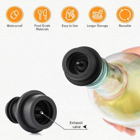 4 OWO Wine Vacuum Pump and Stopper, Wine Saver & Preserver, Reusable Air Remover Pump Keeps Fresh