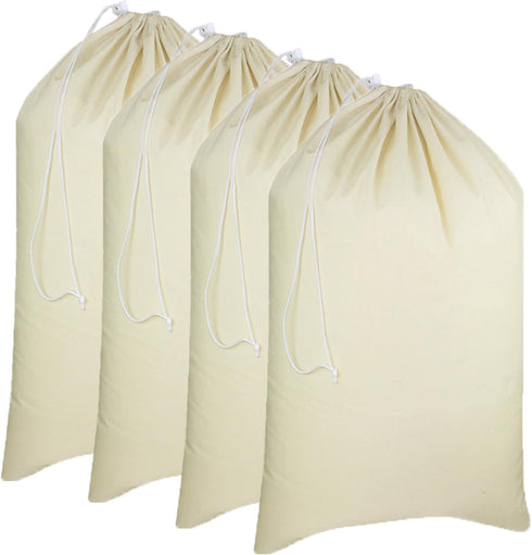 COTTON CRAFT Extra Large Laundry Bags, 4 Pack Heavy Duty Cotton Canvas Drawstring Closure Washable Laundry Bag, XL 28 x