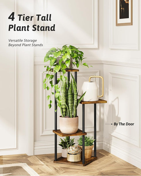 4 GENTINGBRO Tall Plant Stand Indoor Tiered Plant Shelf for Multiple Plants Coner Shelf Stand Wood Plant Stand Metal