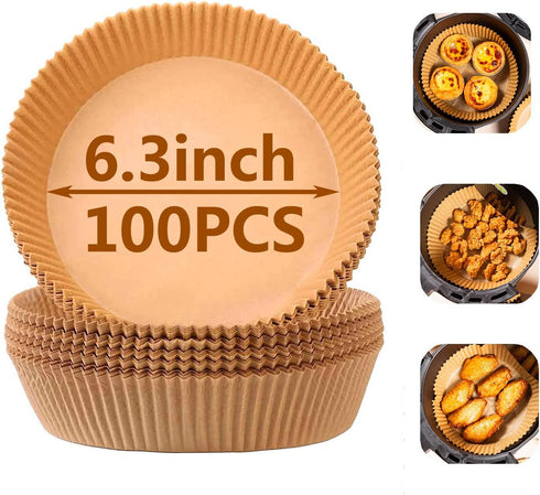 Air Fryer Liner Round, 100PCS Disposable Liners, 6.3 inch for 2 to 4.9Qt Air Fryer, Unbleached Non-stick Parchment Paper