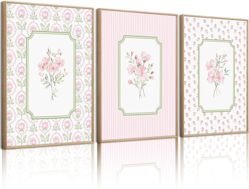 Pouydmi Pink Floral Wall Art Nursery Flower Canvas Wall Decor Baby Girl Wildflower