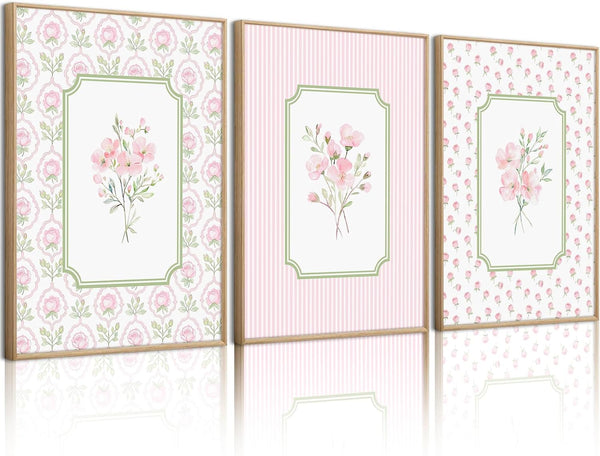 Pouydmi Pink Floral Wall Art Nursery Flower Canvas Wall Decor Baby Girl Wildflower