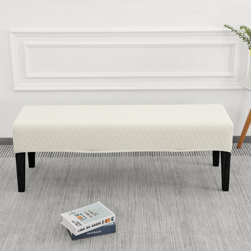 (S2-Ivory SPRINGRICO Stretch Dining Bench Cover, Removable Bench Slipcover Washable Bench Seat Protector Rectangle