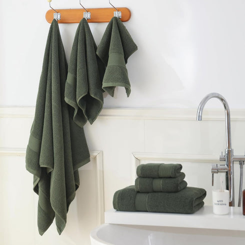 27x55 Set 100 650GSM Green,Pack 2) Bath Towels Percent Cotton Luxury Super Soft Absorbent Bathroom Towels (Olive