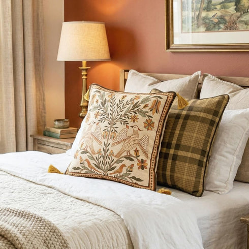 18"x18" bilin gaier Square Brown Throw Pillow Covers,Floral Farmhouse Yellow Birds Flower Pattern Linen Accent Pillows
