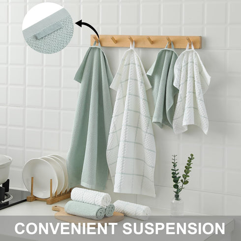 QAJ 12 Pack Set, 100% 16 25 inche 13 13inche Kitchen Towels and Dishcloths Cotton Soft and Absorbent Kitchen Towels x
