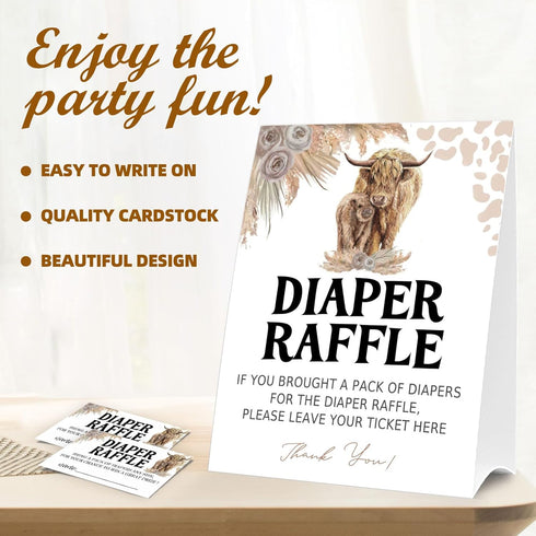 Moonle 1 50 Diaper Raffle Tickets for Baby Shower Game, Standing Sign & Guessing Cards for Baby Shower Party