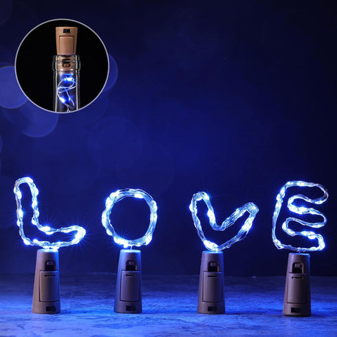 12 Sets 30 Decoration(375 ml,Blue) Rtteri Small Empty Wine Bottles with Cork Lights Centerpiece and LED Battery