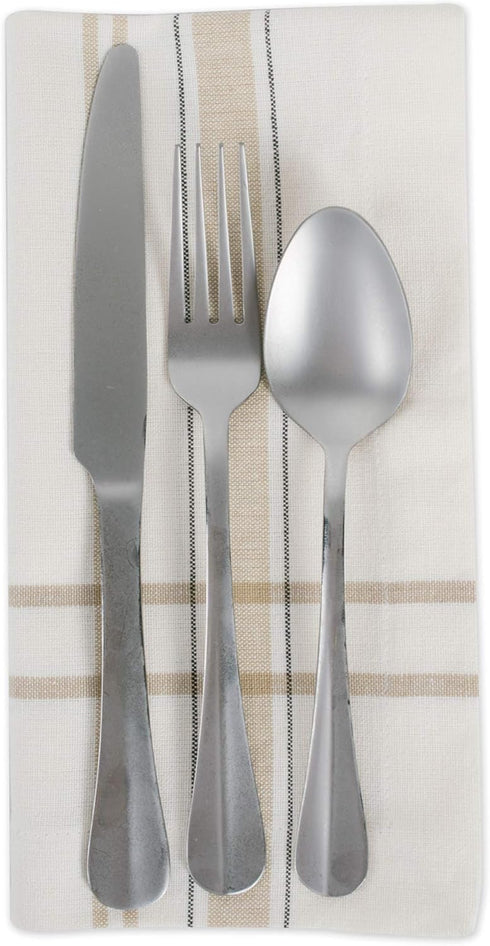 DII French Stripe Tabletop Collection Dining Table Linen Napkin Set, 20x20, White Chambray, 6 Piece