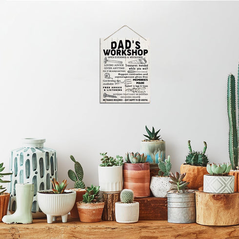 Rustic Dad's Workshop Sign - Father's Day Gift Idea from Daughter Son, Inspirational Decor for Garage, Tool Room