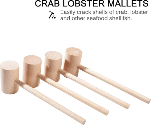 4Pcs Wooden Hammers, Natural Hardwood Crab Lobster Seafood Mallets