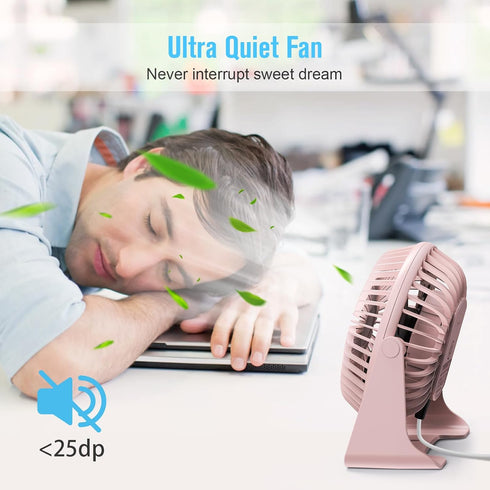 BESKAR USB Small Desk Fan, Portable Fan with 3 Speeds and 360° Rotation for Home and Office
