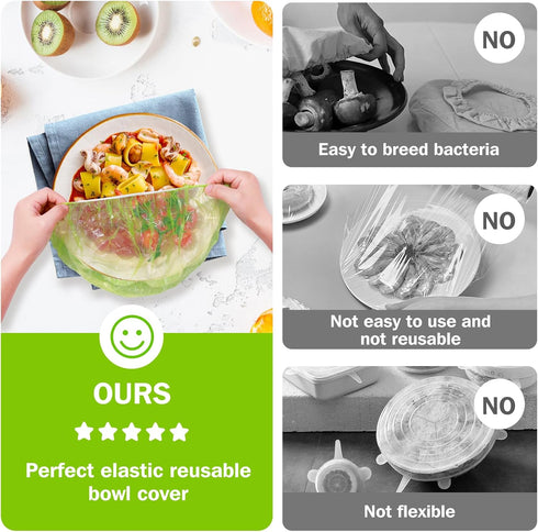 Reusable Bowl Covers | Elastic Plastic Wrap for Food Storage | Stretch Bags for Bread Proofing, Alternative to Foil (3