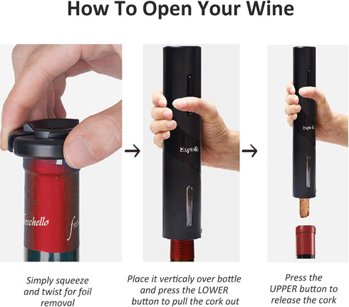 Electric Wine Opener, Automatic Bottle Corkscrew with Foil Cutter, Vacuum Stopper and Wine Aerator