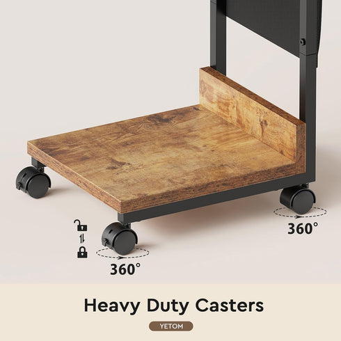 2-Tier YeTom Side Table,C Table with Storage Shelf, End Table with a Storage Bag, Sofa Table with Wheels for Living