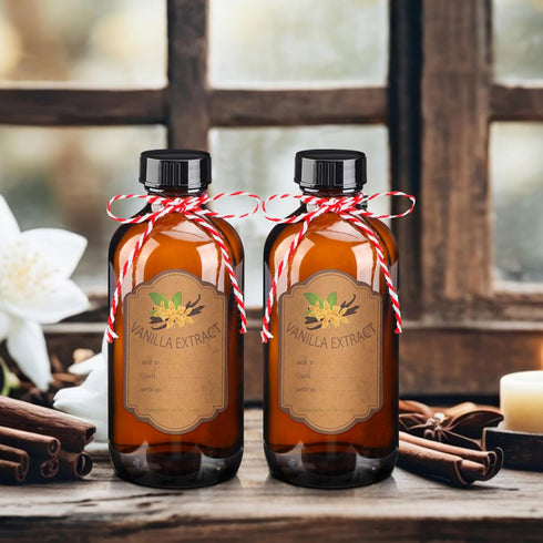 12 Pack 8 oz (8 oz) ProSuites Amber Vanilla Extract Bottles Vanilla Glass Bottles for Vanilla Extract Homemade Amber