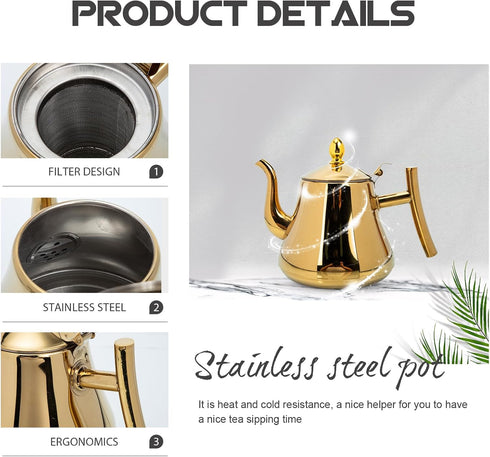 BESTOYARD Stainless Steel Teapot, Camping Pitcher with Lid, Whistling Kettle, Large Capacity Tea Pot for Hotel Supplies