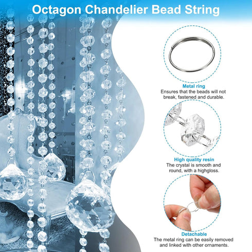 KIPETTO 33ft 14mm Acrylic Crystal Beads Garland Chandelier Gem Beads Chain Hanging Crystals Beads Strings for Wedding