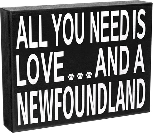JennyGems Newfoundland Gifts, "All You Need Is Love and a Newfoundland" Wooden Sign, Made in USA