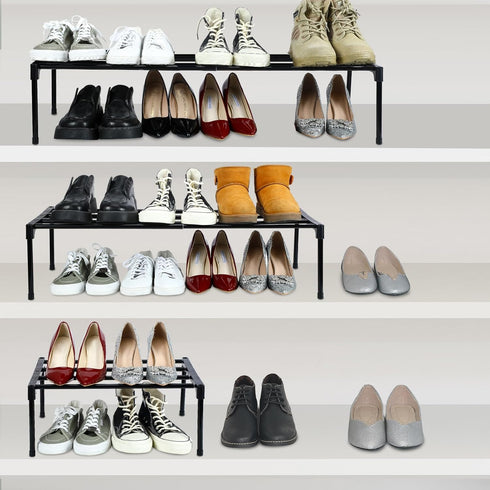 2 17 ''-30 1 Closet Teenyyou Pcs Expandable Shoe Rack '' Adjustable Shoe Shelf Metal Tier Rack Black Stackable